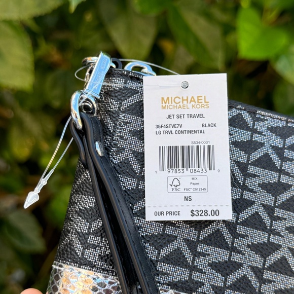 Michael Kors Pratt MD Shoulder Bucket Bag + Wallet Glitter MK Silver/Black - Picture 15 of 15
